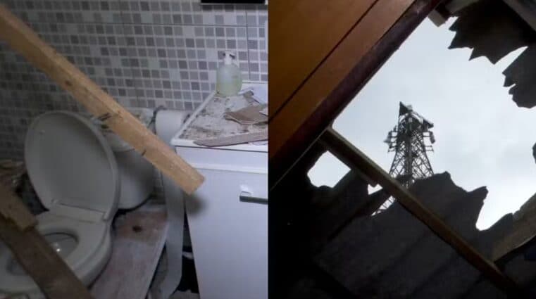 Peça de torre de telefonia cai sobre casa no Paraná e destrói banheiro enquanto morador escovava os dentes