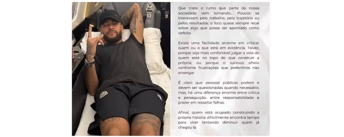 Neymar compartilha desabafo após troca de ofensas: ‘Confortável julgar a vida de quem está no topo’