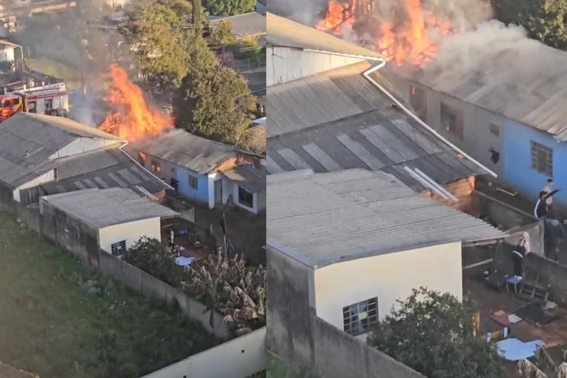 VÍDEO: vizinhos quebram parede de casa e salvam homem de incêndio no Paraná